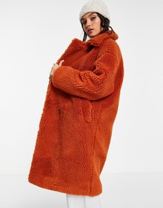 Рыжее пальто из искусственного меха Monki-Оранжевый цвет