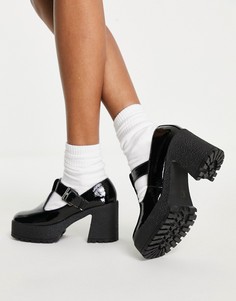 Лаковые туфли «Мэри Джейн» черного цвета на массивной подошве и высоком каблуке ASOS DESIGN Spark-Черный