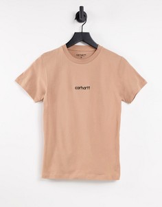 Свободная футболка с маленьким логотипом на груди Carhartt WIP-Светло-бежевый цвет