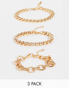 Набор из 3 золотистых браслетов-цепочек разного дизайна в винтажном стиле ASOS DESIGN-Золотистый