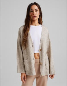Oversized-кардиган бежевого цвета от комплекта Bershka-Светло-бежевый цвет