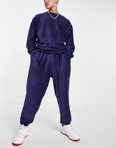 Темно-синие велюровые джоггеры от комплекта в рубчик в стиле super oversized ASOS DESIGN-Темно-синий