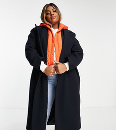 Темно-синее стеганое строгое пальто с капюшоном ASOS DESIGN Curve-Темно-синий