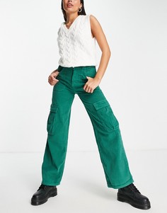 Зеленые вельветовые брюки карго Bershka-Зеленый цвет