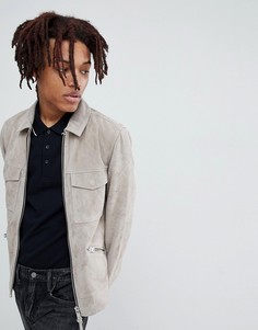 Серая байкерская куртка из замши AllSaints-Серый