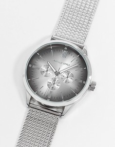 Серебристые часы с сетчатым ремешком «в елочку» из нержавеющей стали ASOS DESIGN-Серебристый