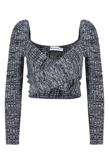 Черное-серый трикотажный кроп-топ Self Portrait