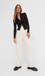 Stradivarius Брюки С Широкими Штанинами Цвет Небеленого Полотна 38