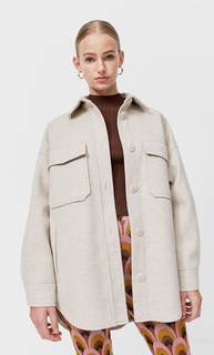 Stradivarius Куртка-Рубашка Из Плотного Трикотажа Цвет Небеленого Полотна Xs