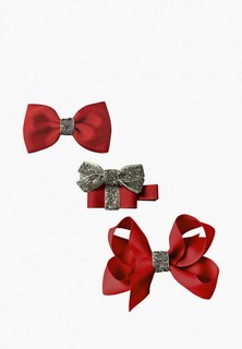 Заколки 3 шт. Milledeux Бантики и подарок, коллекция Classic Christmas, скарлет с серебристым