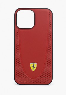 Чехол для iPhone Ferrari 13 Pro Max, Genuine leather Curved with metal logo Hard Red