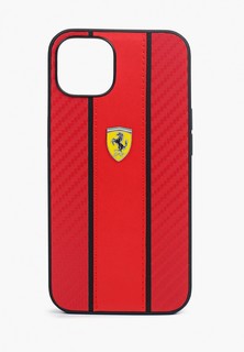 Чехол для iPhone Ferrari 13, PU Carbon/Smooth with metal logo Hard Red