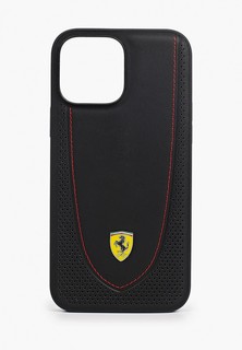 Чехол для iPhone Ferrari 13 Pro Max, Genuine leather Curved with metal logo Hard Black