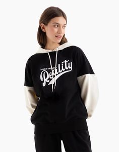 Чёрное худи oversize с принтом Make dream a reality Gloria Jeans