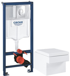 Комплект подвесной унитаз Grohe Cube Ceramic 3924400H + 39488000 + система инсталляции Grohe 38721001