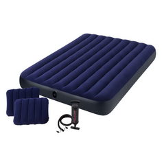 Надувной матрас с подушками и насосом intex classic downy airbed fiber-tech, 152х203х25 см 64765