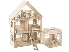 Сборная модель ХэппиДом Коттедж с пристройкой и мебелью HK-D004