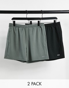 Комплект из 2 спортивных шорт средней длины из быстросохнущей ткани ASOS 4505-Черный