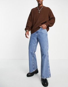 Голубые выбеленные джинсы клеш Topman-Голубой