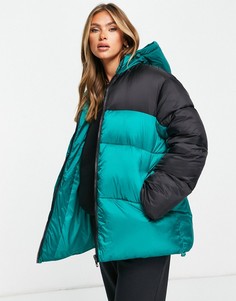 Зеленая дутая куртка в стиле колор блок ASOS DESIGN-Голубой