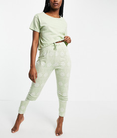 Шалфейно-зеленый длинный пижамный комплект с узором «фэйр-айл» Brave Soul Alice-Зеленый цвет