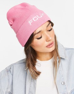 Розовая шапка-бини с маленьким логотипом FCUK-Розовый цвет French Connection