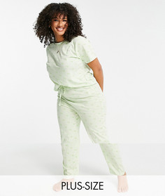 Зеленая длинная пижама с мелким принтом авокадо Brave Soul Plus-Зеленый цвет