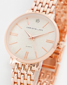 Женские часы цвета розового золота с металлическом браслетом Christian Lars-Золотистый