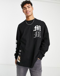 Черный oversized-лонгслив с принтом Микеланджело Topman-Черный цвет