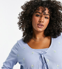 Комплект-двойка из кардигана и майки голубого цвета в рубчик с цветочным дизайном Cotton:On Curve-Голубой