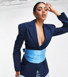 Темно-синий блейзер с поясом из тафты ASYOU