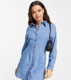 Выбеленное джинсовое платье-рубашка приталенного кроя ASOS DESIGN Petite-Голубой