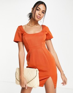 Структурированное платье мини с овальным вырезом и короткими рукавами ASOS DESIGN-Оранжевый цвет