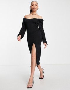 Черное платье мидакси с разрезом и длинными рукавами Missguided-Черный