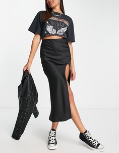 Черная атласная юбка-комбинация миди Topshop-Черный цвет