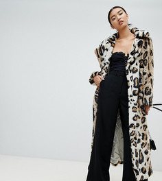 Коричневое длинное пальто из искусственного меха с леопардовым принтом Na-kd-Коричневый цвет