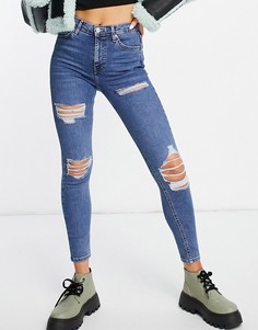 Синие выбеленные джинсы со рваной отделкой Topshop Jamie-Голубой
