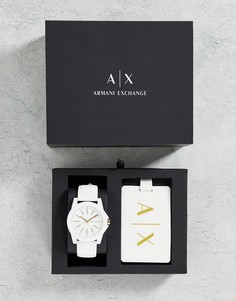 Женский подарочный набор с часами и багажной биркой Armani Exchange-Белый