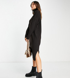 Трикотажное свободное платье-джемпер миди с высоким воротником и отделкой в рубчик M Lounge-Коричневый цвет