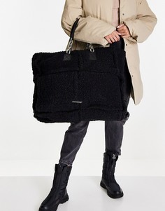 Черная плюшевая сумка-тоут в стиле oversized Steve Madden Bcrush-Светло-бежевый цвет