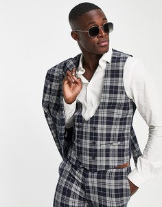 Темно-синий жилет в клетку Topman