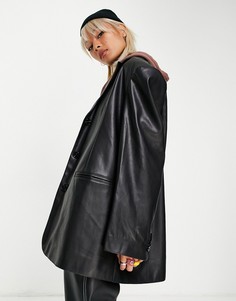 Черный блейзер в стиле oversized из искусственной кожи Topshop-Черный цвет