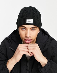 Черная шапка-бини в крупный рубчик с узором «косичка» Ben Sherman-Черный цвет