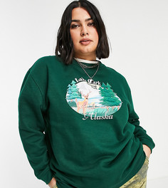 Свободный свитшот с принтом Аляски в винтажном стиле Daisy Street Plus-Зеленый цвет