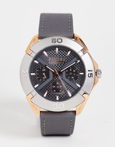 Серые часы с ремешком из фактурной натуральной кожи Versus Versace-Серый