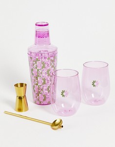 Розовый набор для коктейлей с шейкером и слоганом "Bottoms Up" Typo-Розовый цвет