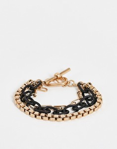Массивный браслет-цепочка с отделкой золотистого и черного цвета AllSaints-Золотистый