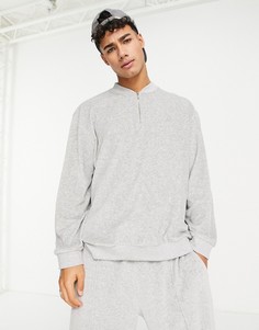 Серый велюровый свитшот для дома на короткой молнии Topman