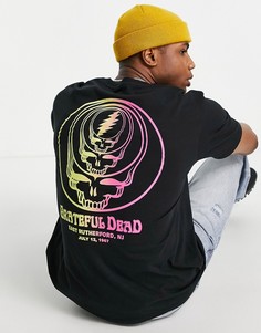 Черная oversized-футболка с двухцветным принтом черепа и надписью "Grateful Dead" на груди и спине Topman-Черный цвет
