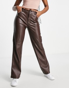 Прямые брюки из искусственной кожи шоколадно-коричневого цвета Pimkie-Коричневый цвет